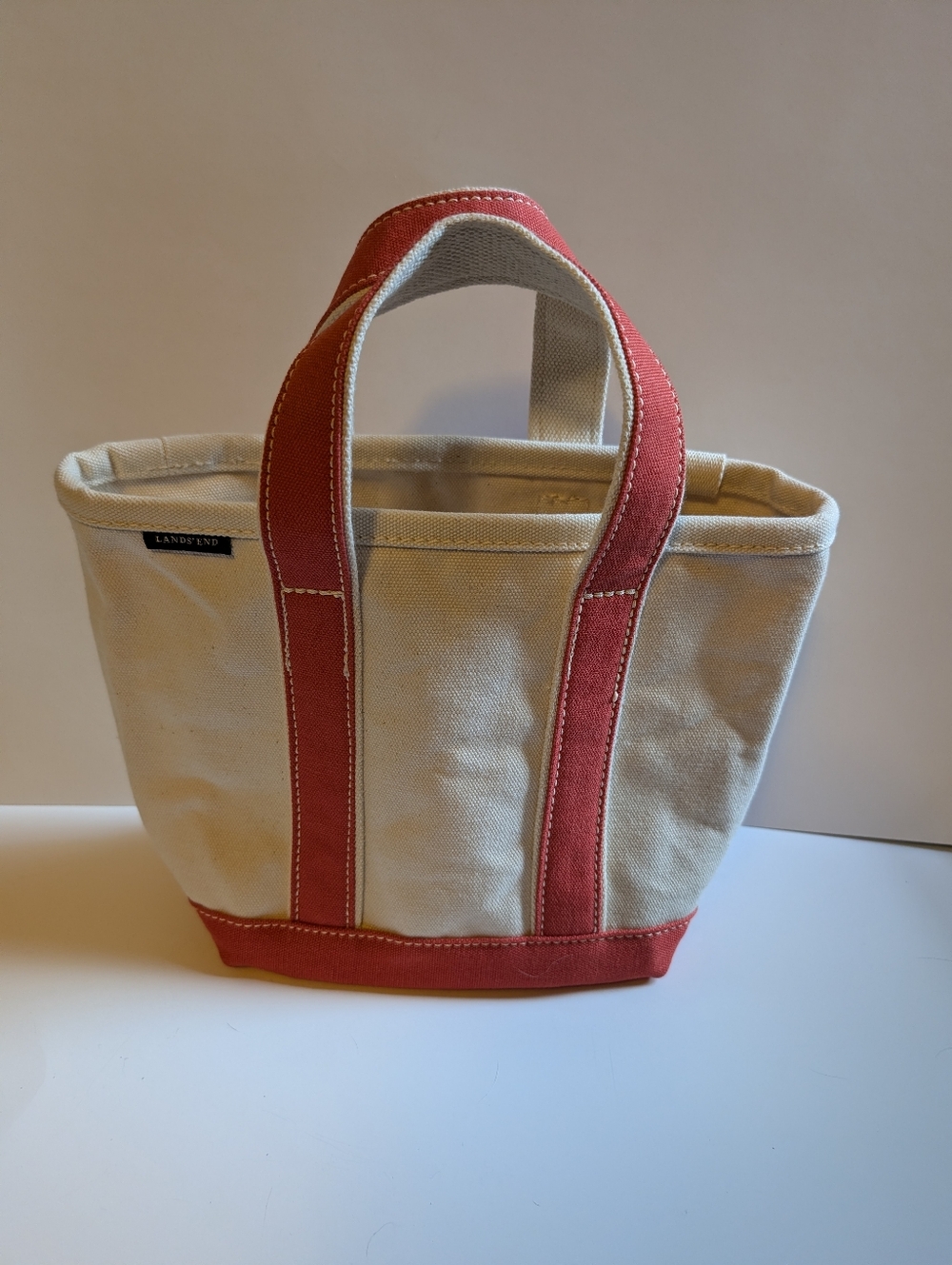 Land's End Small Canvas Tote with Red Trim In EUC
